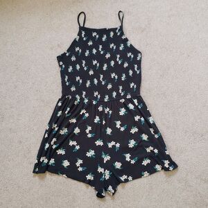 Hollister Women's Floral Romper Strapy Square Neck Stretch Ribbed Top Size Large